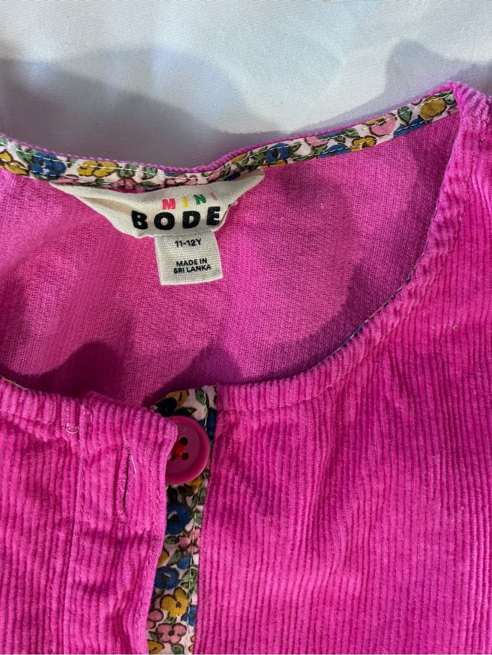 Mini Boden Bright Pink Corduroy Button-Front Pinafore - Picture 2 of 3